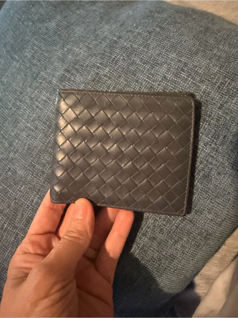 Bottega Veneta Men’s Dark Navy Intrecciato Bi-Fold Card Wallet